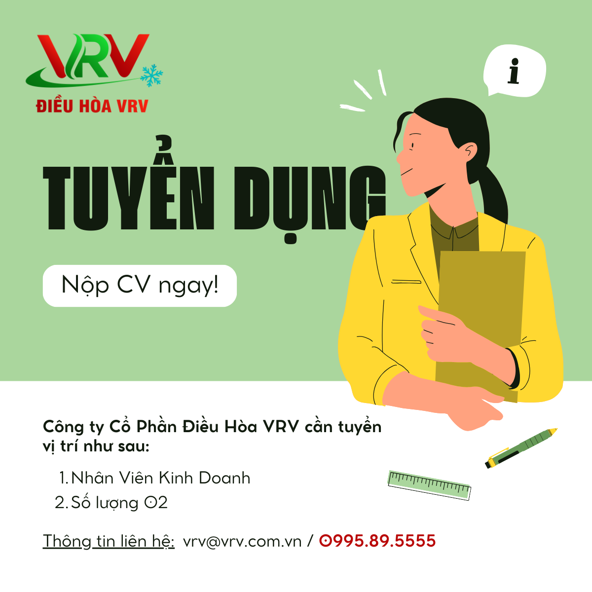 Công ty Cổ Phần Điều Hòa VRV tuyển dụng Nhân Viên Kinh Doanh – Thu nhập hấp dẫn
