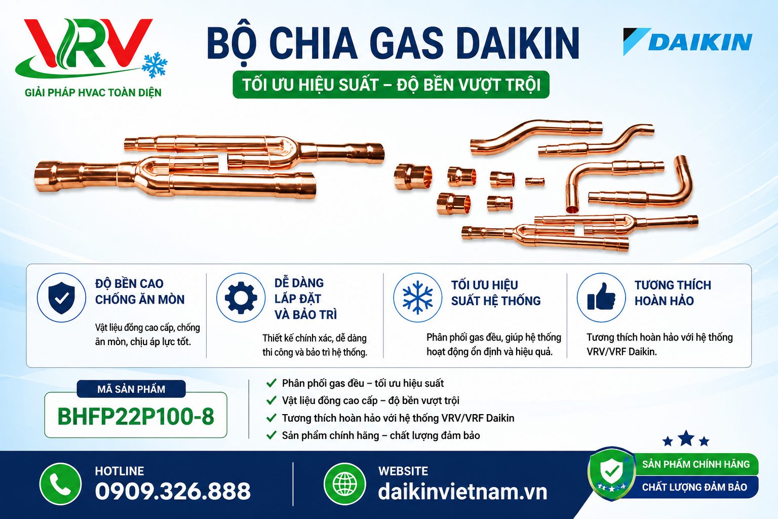 Bộ Chia Gas Dàn Nóng Daikin VRV BHFP22P100-8 Là Gì? Cấu Tạo, Ứng Dụng Và Lý Do Nên Chọn Hàng Chính Hãng